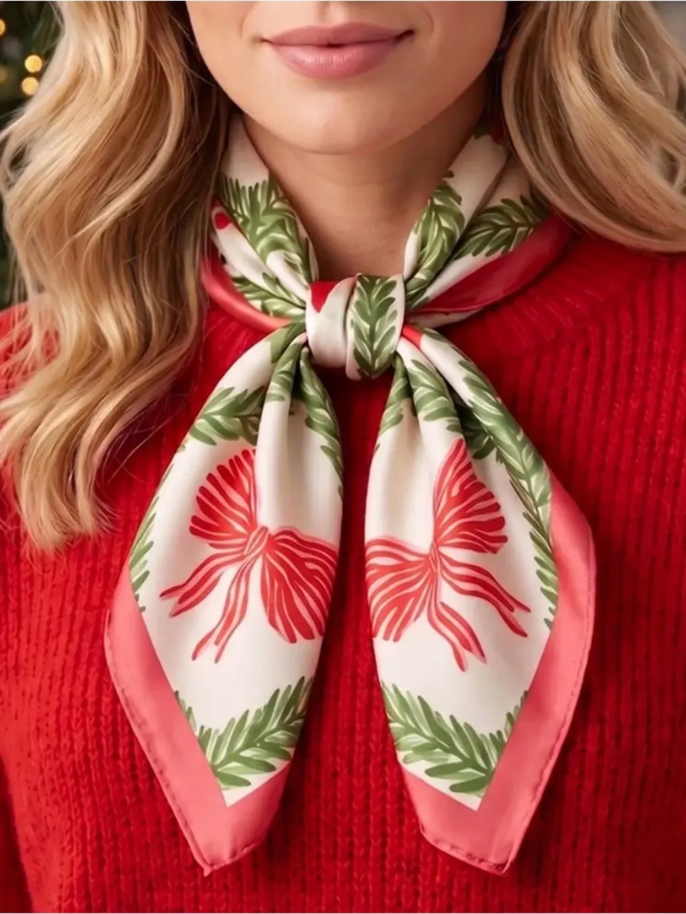 New Red Bow Gold Star Christmas Tree Santa Holly Square-shaped Christmas Scarf